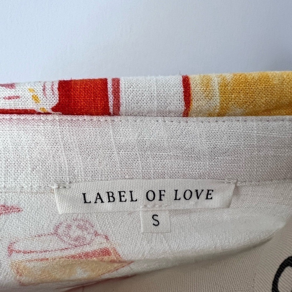 Label of Love Cocktail Print‎ Shirt White Linen Blend Oversized Graphic S - Picture 8 of 10